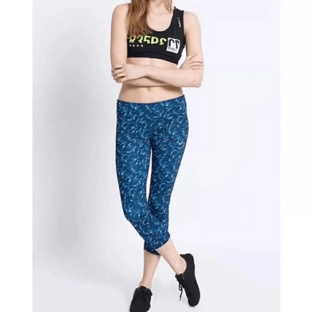 Nike Dri Fit Printed Training Cropped Leggings Blue Women’s Size